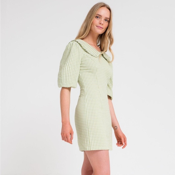 Another Girl Green Plaid Collared Mini Sheath Dress Short Sleeve Size 8 Large - Picture 2 of 10